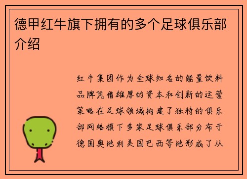 德甲红牛旗下拥有的多个足球俱乐部介绍